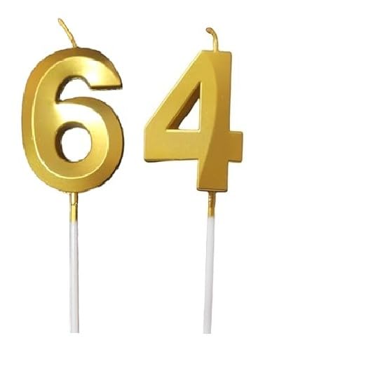 Image of ToyUniverse Number 64 Gold Candle | Sixty Four Number Candle | Number 64 Metallic Gold Candle for Sixty Fourth Birthday,Anniversary, Surprise Party Cake Decoration Candle (Pack of 2,Number 64)