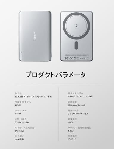 LISEN CardMag magsafe モバイル バッテリー 対応 iPhone 17 Air, 5000mAh モバイルバッテリー マグセーフ 軽量 薄型, LISEN 2025 新薄型 power bank ワイヤレス充電 対応 iPhone 17 16 15 14 13 12 Pro Max Plus Air シリーズ 2E421-JP の商品画像 5