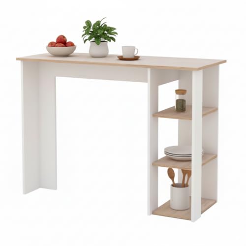 MADERKIT Barra para Cocina Dan | Color Rovere-Banco| Mueble Auxiliar de Cocina para Barra, Comedor y complemento de Almacenamiento | Fabricado en Madera Aglomerada (MDP) y Cubierta...