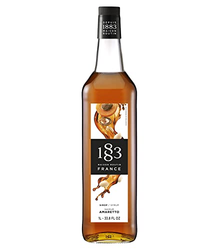 Image of 1883 Amaretto Syrup - Flavored Syrup for Hot & Iced Beverages - Gluten-Free, Vegan, Non-GMO, Kosher, Preservative-Free, Made in France | Glass Bottle 1 Liter (33.8 Fl Oz)