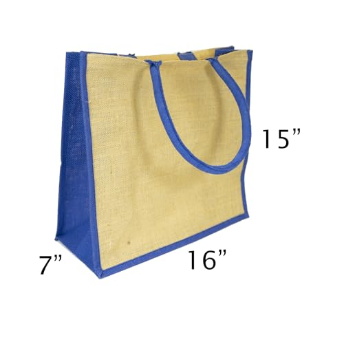 Expo International Pack of 5 Dakota Two Tone Gusset Jute Tote Bag Crafting Essential Totebag, Blue2