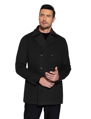 COOFANDY Men's Double Breasted Pea Coat Winter Overcoat Short Trench Coat Notched Collar3