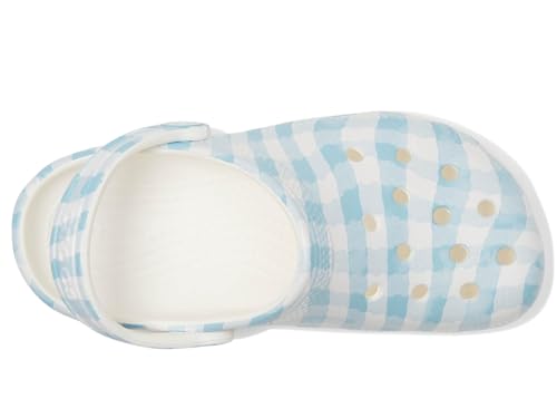 Image of Crocs Unisex Classic Clogs with Patterns and Graphics (Little Kid /Big Kid) White /Blue 1 Medium