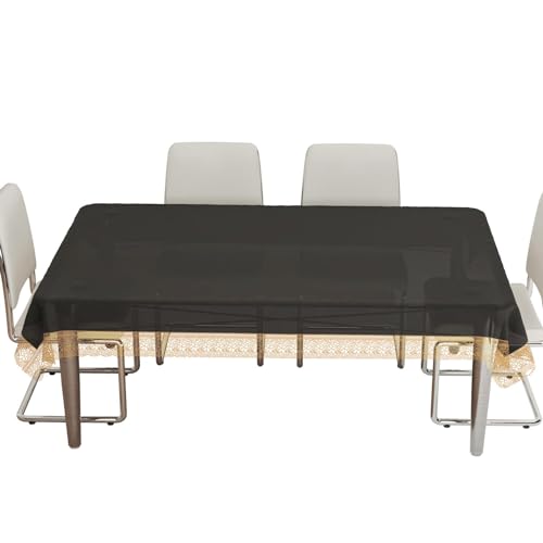 Kuber Industries PVC 6-Seater Dining Table Cover | Tablecloth Protector for Desk & Hall Décor | Golden Lace Table Cover | 60x90 Inch | DTC | Black