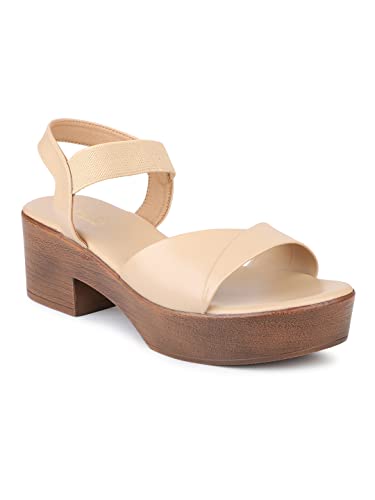 Image of Inc.5 Womens Beige Casual Open Toe Block Heels