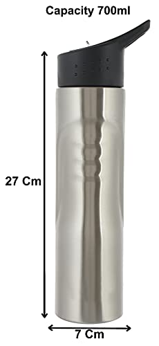 Image of Heart Home Stainless Steel BPA Free Drinking Bottle, Leakproof Gym Bottle, Ideal for Sports, Bike, Running, Hiking With Lid Sipper, 700ml-Pack of 2 (Silver)