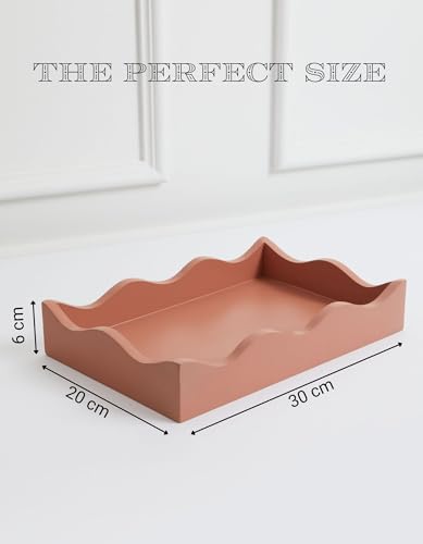 Bandeja rectangular decorativa Curator Home roja con borde ondulado para mesa de café 4