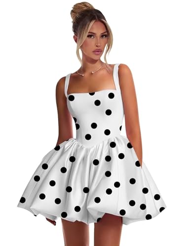 MKTERILYS Bubbles Homecoming Dresses for Teens Short Mini Square Neckline Prom Cocktail Party Gowns Polka Dots US 2