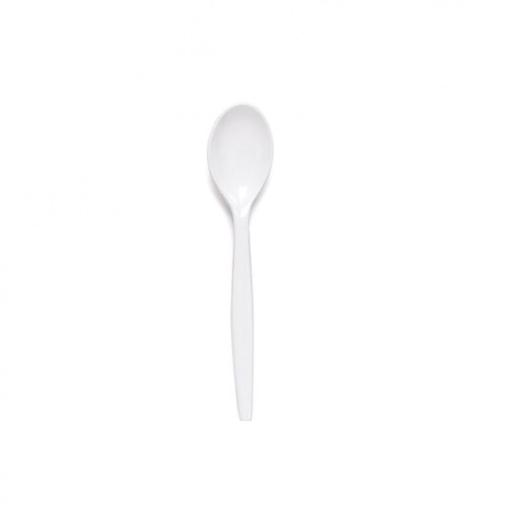 Pack of 200 White Reusable Spoons - Economy Table Cutlery, Heavy Duty Spoons for Parties, Weddings, Catering, BBQs, Picnics and Everyday Use 6" inch