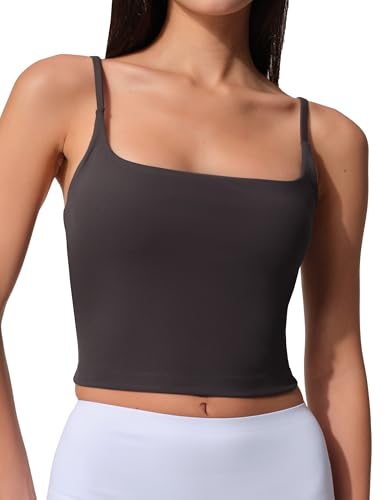 Image of Womens Scoop Neck Longline Sports Bra U Back Adjustable Strap Double Lined Workout Crop Tank Top with Built in Pads