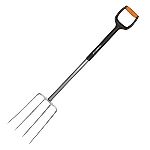 Fiskars Fourche à compost, 4 dents, Longueur: 120 cm, Dents en Acier/Poignée en plastique renforcé de fibre de verre, Noir/Orange, Xact, 1003687