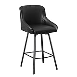 YUUIJOAA Barhocker 2er Set, 66,5 cm Hochlehner Barhocker Drehstuhl mit Fußstütze, 360° Drehbarer Hocker aus Wasserfestem PU-Leder für Kücheninsel & Bar, Belastbar bis 150 kg (Black/Leather, Set of 1)