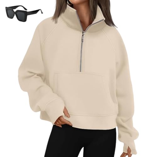 Xifyjus Sudadera con Capucha para La Vuelta Al Cole, Ropa De Moda para Niñas Preadolescentes, Sudadera con Media Cremallera(Caqui,S)