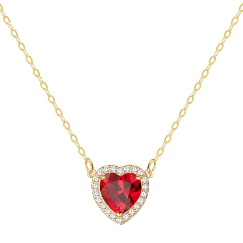 Starain Gold Heart Necklaces for Women Red Cubic Zirconia Love Heart Pendant Necklace Jewelry 18 inch Chain