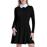Womens Casual Dress Peter Pan Collar Long Sleeve Black Gothic Dresses Classic Clothing M