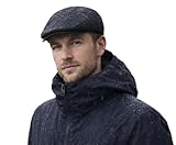 London Design Waxed Cotton Waterproof Flat Cap, Black, One Size 55-60cm, Adjustable with Quilted Lining, Men's Rain Hat for Outdoor Sports and Country Wear
