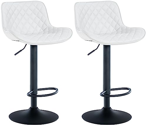 CLP Set De 2 Taburetes De Bar Minosa En Tela, Terciopelo o Cuero Sintética I Sillas De Cocina De Altura Ajustable, Color:Blanco, Material:Cuero Sintetico