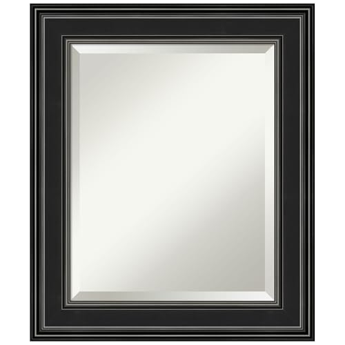 Amanti Art 26x22 Bathroom Vanity Mirror, Ridge Black Frame, Rectangular Wall Mirror, Beveled Edge, Hangs Horizontally or Vertically