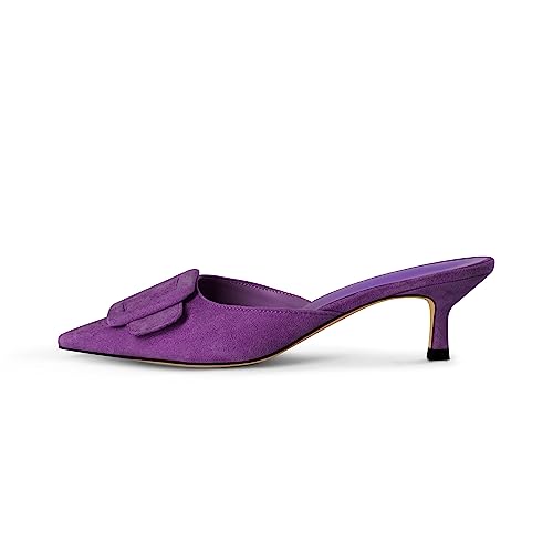 Image of Fericzot Mule Slippers for Women,Slingback Buckle Pumps Pointed Toe Kitten Heels Shoes Slides Backless Dress Sandals