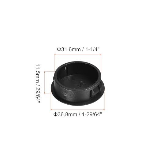 Image of uxcell 1-1 /4 inch Plastic Hole Plugs, 26Pcs Flush Type Panel Round Snap in Fastener Knockout Locking Plugs for Furniture Insert End Caps Panels, Black