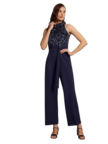 Image of Miss Chase Women's Keyhole Neck Regular Sleeve Regular Length Jumpsuit with Pockets