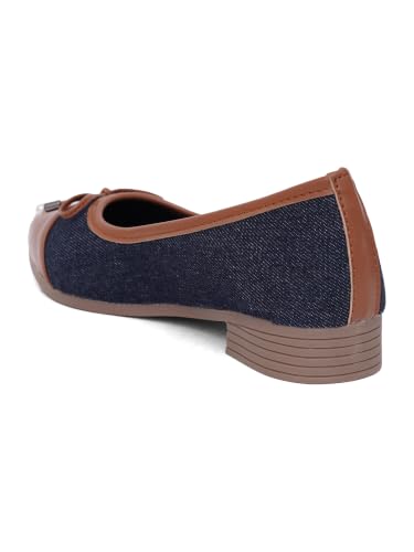 Image of TRYME Women's Denim Bow Belly Ballerina Flats | Lightweight Slip-On Casual Shoes | Soft Sole Comfortable Footwear