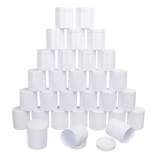 30 Packs 8.8oz (250 ml) Plastic White Jars with Lids, Cosmetic Containers jars with Wide-Mouth for slime, beads, rhinestones, sequins Cosmetics, Lotion, Cream, Ointments and More by KUKLIPJIM.