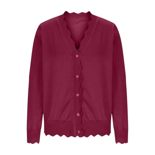 Women's Cardigan Sweater V Neck Lightweight Button Front Knit Tops Wine - image 4