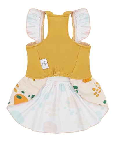 Image of CuteBone Dog Dress for Small Dogs Girl, Spotted Summer Dresses with Bow & Ruffle Sleeve, UPF50+ Sun Protection, Cute Pet Clothes for Puppy for Birthday Wedding Party Beach ZSFX05L