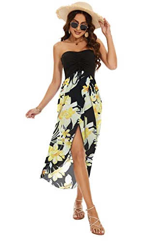 Image of Women's Beach Dress Summer Maxi Sundress Strapless Hawaiian Cover Ups Asymmetrical Wrap Dresses