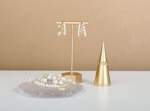 GemeShou Gold Metal Earring T Bar Stand, Single small earring hanger display, Retail earring holder for show, Jewelry earring organizer for Online store Photography【Gold-Hexagon Base Height 4.5"】 - Thumbnail 7