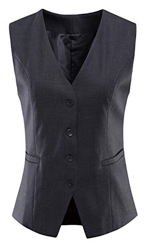 Vocni Women's Fully Lined 4 Button V-Neck Economy Dressy Suit Vest Waistcoat