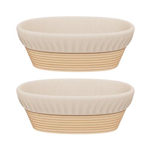 Sondiko Oval Sourdough Proofing Basket 2 Pack, Handmade Sourdough Bread Baking Supplies, Banneton Bread Proofing Basket with Proofing Cloth Liner for Sourdough Bread, Baking