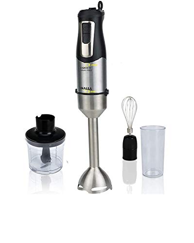 Inalsa Hand Blender Robot 1000 Pro Powerful 3 in 1 | Chopper/Whisker | Silent 1000 Watt DC Motor | Variable Speed | 600 ml Multipurpose Jar |LED Light | 2 Yr. Warranty | (Silver/Black)