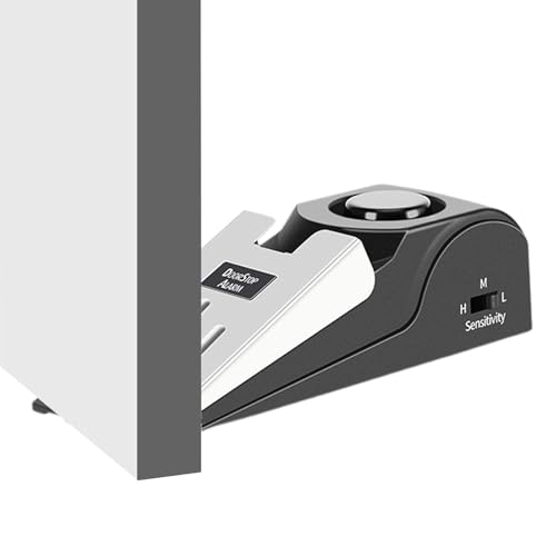 Cuña de alarma para puerta, bloqueador de alerta de seguridad, dispositivo de alarma portátil con sensibilidad ajustable, agarre de goma antideslizante, fuerte para protección de entrada de