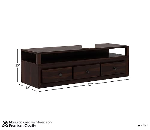 Image of Solid Sheesham Wood TV Unit with 3 Drawers and 1 Shelf - Storage Solution for up to 55-inch TV in Your Living Room(Ashton, Walnut Finish)