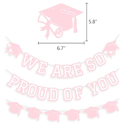 Image of We Are So Proud Of You Banner Graduation Party Decorations Congrats Grad Cap Garlands Wall Sign Pink