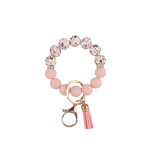 Image of Silicone Beaded Bracelet Keychain Wristlet Cute Car Key Chain Holder Wallet Bag Charm Accessory