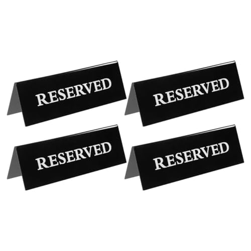 HOODANCOS 4pcs Acrylic Reserved Table Signs Black Background White Text 20x7cm for Weddings Restaurant Dining Room No Smoking Booking Desk Cards