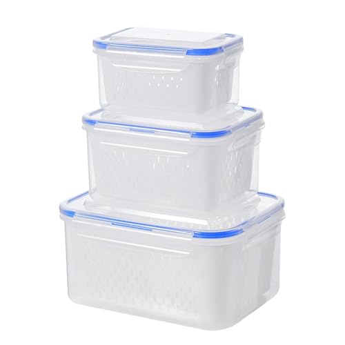 Trasnparent - Contenedores de almacenamiento de alimentos con tapas, caja de drenaje transparente transpirable, contenedores apilables para comedor, preparación de comidas, despensa, almuerzo,