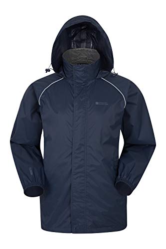 Preisvergleich Produktbild Mountain Warehouse Pakka wasserdichte Herren Jacke zusammenfaltbare Regenjacke Windjacke Kapuze Tragebeutel Camping Outdoor, Frühling Marineblau Large