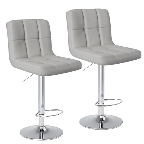Image of HealSmart Bar Stools Set of 2, 24 inch Counter Height Stools, Modern Upholstered Kitchen Island Chairs with Sturdy Metal Base, PU Leather Saddle Seat Barstools, Grey