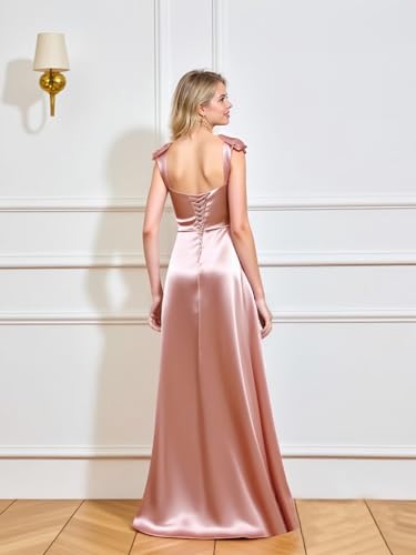 Spaghetti Straps Satin Bridesmaid Dresses for Women Long Pleated Formal Evening Prom Party Gown with Pockets3