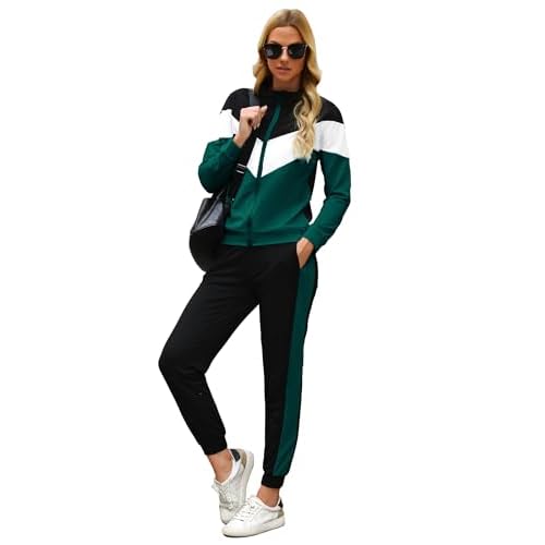 Marvmys Women's Tracksuit Set 2 Piece Sweatsuit Outfits Long Sleeve Zip Up Lounge Jogger Set with Pocket XX-Large Dark Green