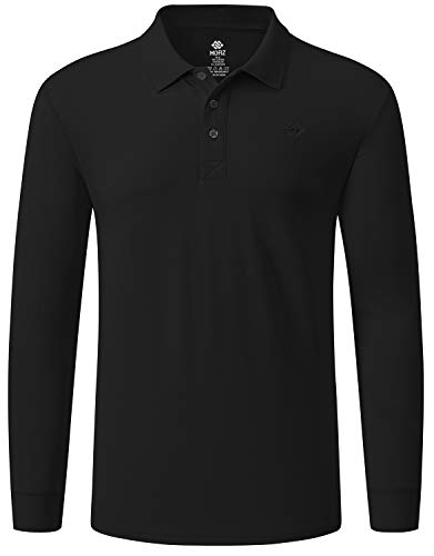 MoFiz Polo Hombre Camisa Manga Larga Algodón Polo Trabajo Deportivo Transpirable Golf Tops Negro XL