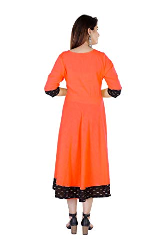 Image of Cotton Plain Black Parinted Lace Border Anarkali Dress Kurtis for Women - Not a Set with Dupatta or Pant
