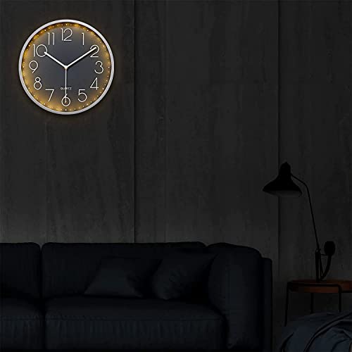 Lomanda Night Light Wall Clock Silent Luminous 12" Round Battery Operated Clock For Living Room, Bedroom, Kitchen And Office, Sound Sensor And Adjustable Brightness #TOP2
