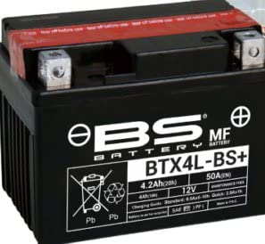 Batería de moto BS BTX4L BS (YTX4L BS)   Sin mantenimiento   12 V 3 Ah   Dimensiones: 113 x 70 x 85 mm compatible con BSV GZ 50