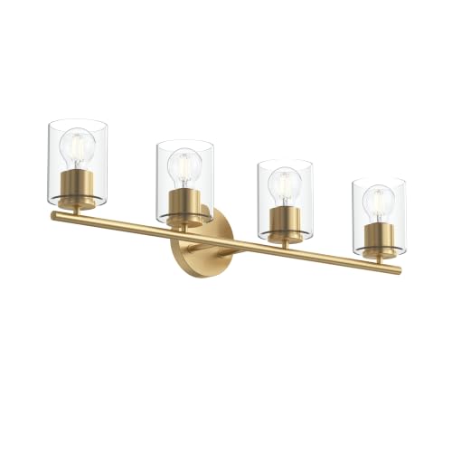 Image of Progress Lighting Replay 31.125 Inch 4-Light Vanity Light, Transitional, Brushed Gold with Clear Glass Shades, (7.875 inch H x 31.125 inch W x 6 inch D), P300584-191