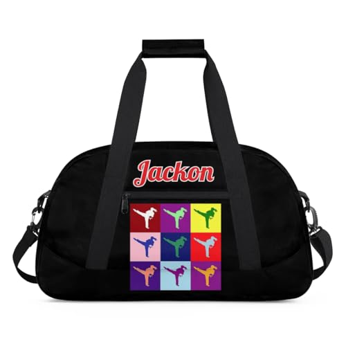 Custom Karate Sports Gym Bag for Girls Boys, Overnight Duffel Bags Cheerleader for Kids Personalized Dance Bag, Gymnastics Duffel Bag - Taekwondo